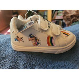K KomForme Girlw Toddlers Sneakers Canvas White Rainbows/Stars/Ponies Size 7 NEW
